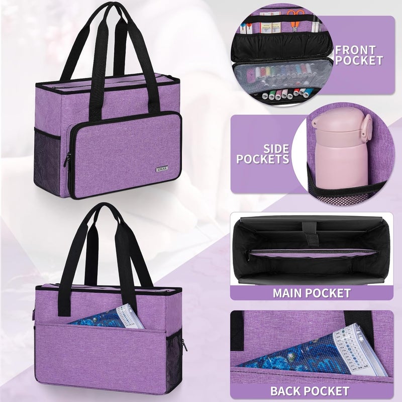 GMAK Embroidery Storage Bag, Embroidery Project Carrying Bags for Embroidery Kit/Cross Stitch Supplies/Stitch Tools Kit, Embroidery Supplies Storage Tote Case with Multiple Pockets, Bag Only, Purple - Image 2